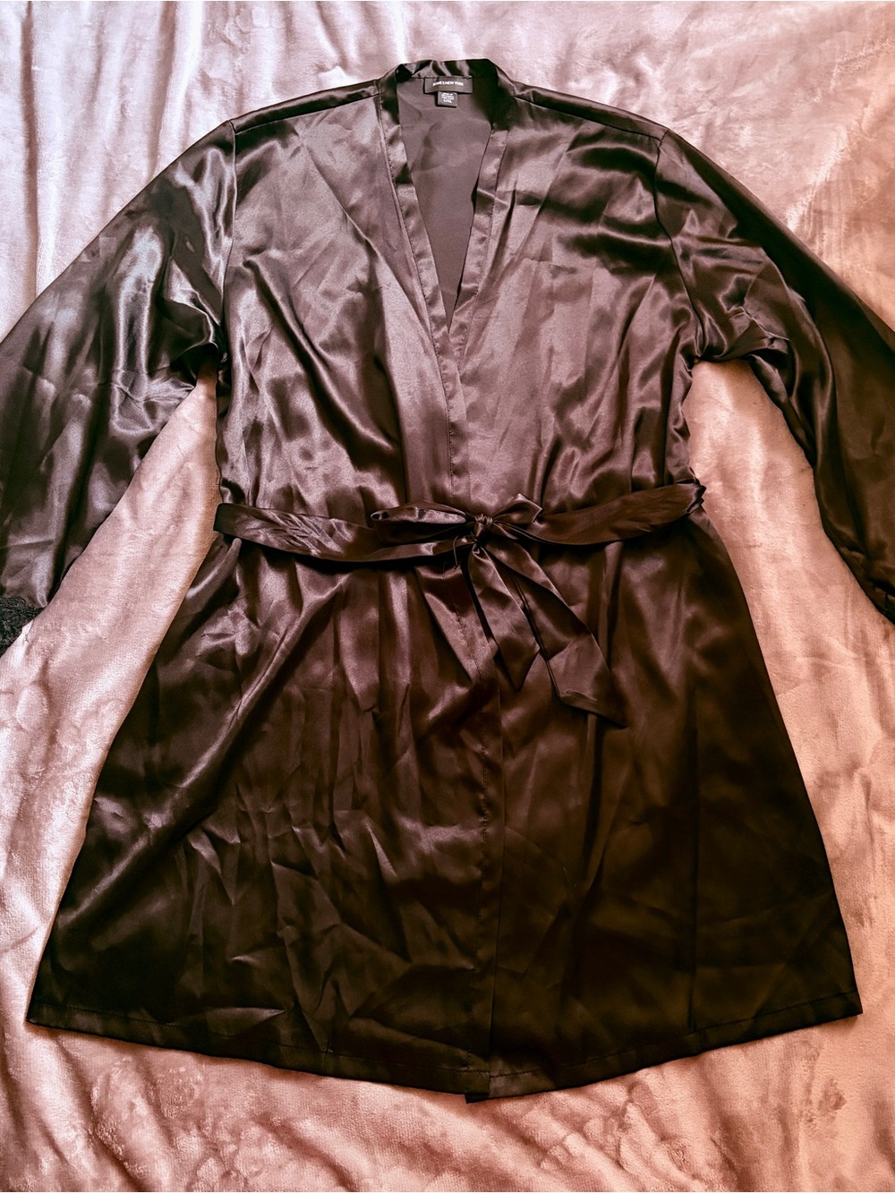 Vintage 90s Y2K Black Satin Robe L/XL Jones New York